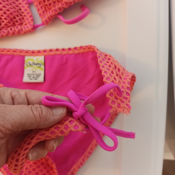 Girls Castaway's Orange/Pink Bikini Self Tie Eyelet Swimsuit Size 12 - Picture 6 of 7
